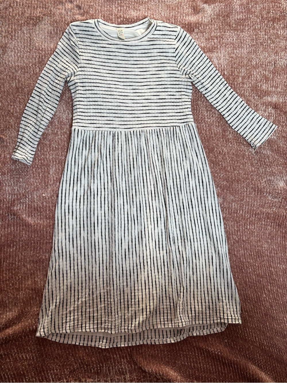 Striped Long Sleeve Maternity Dress in White and Black